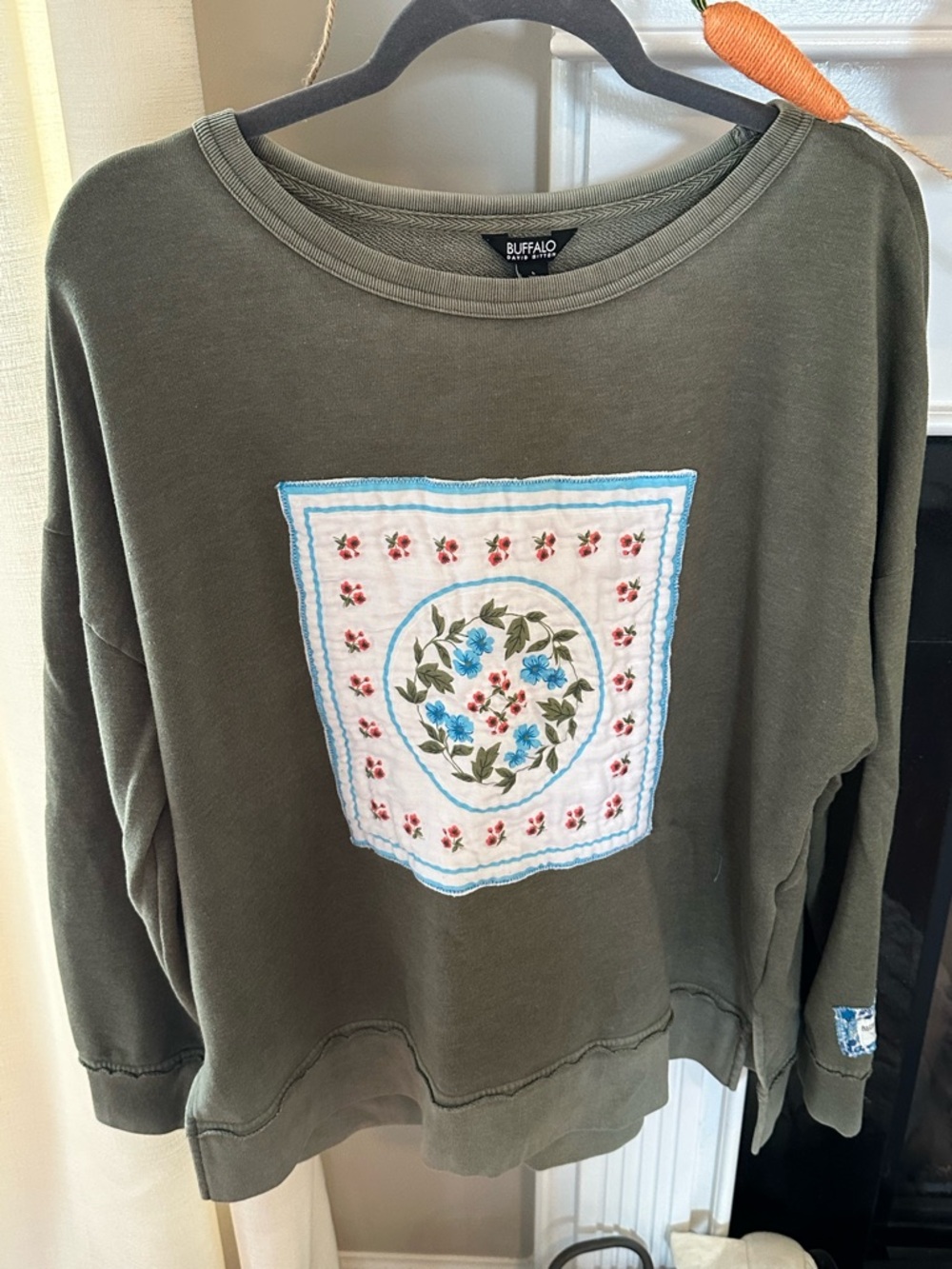 Buffalo Olive Green upcycled Floral Hanky Sweatshirt